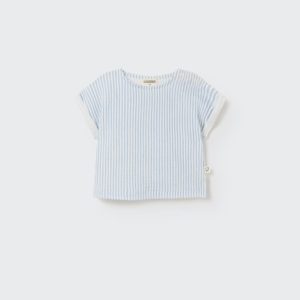 Organic plaid gauze baby top blue