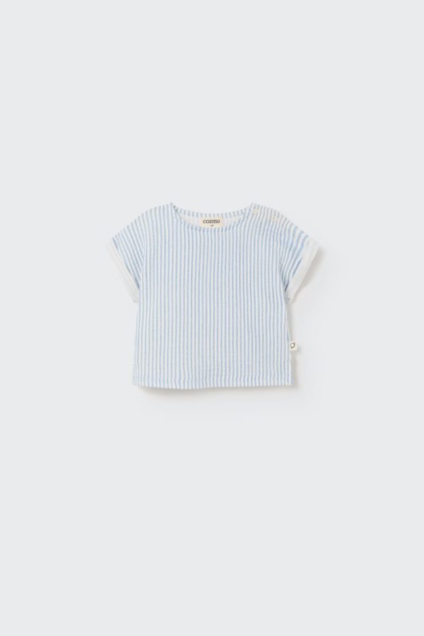 Organic plaid gauze baby top blue
