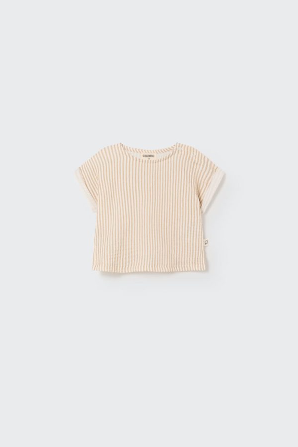 Organic plaid gauze baby top coffee