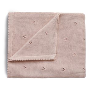 Mushie Knitted Baby Blanket Pointelle Blush Bio Cotton