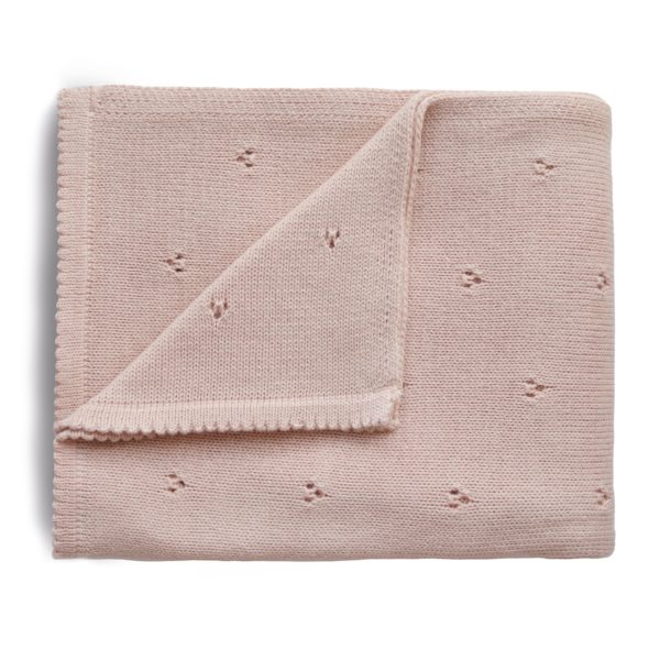 Mushie Knitted Baby Blanket Pointelle Blush Bio Cotton