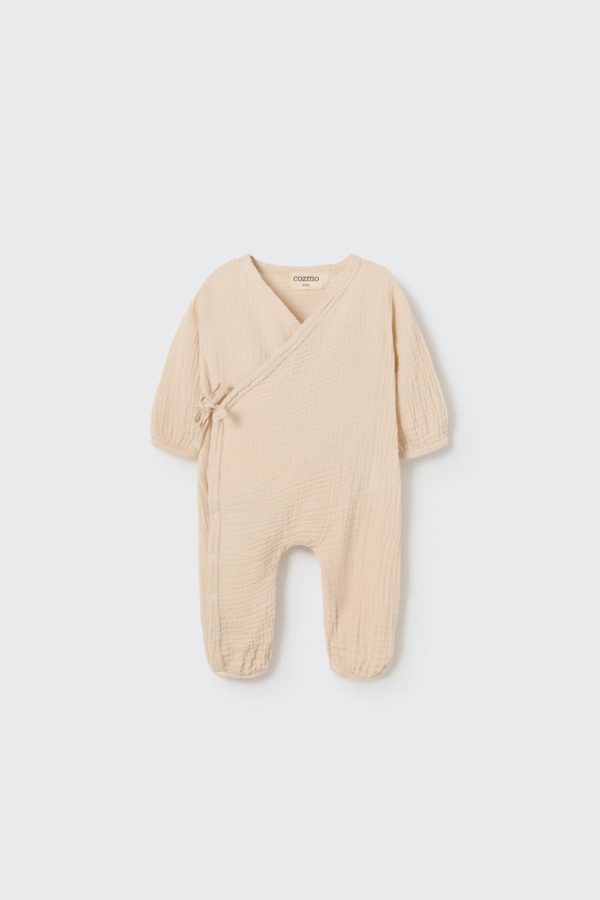 Soft gauze newborn jumpsuit ecru
