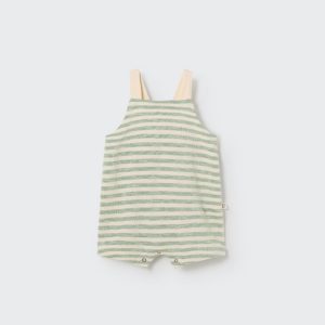 Organic thin stripes crepe baby overalls grass green
