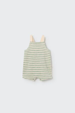 Cozmo Organic thin stripes crepe baby overalls grass green