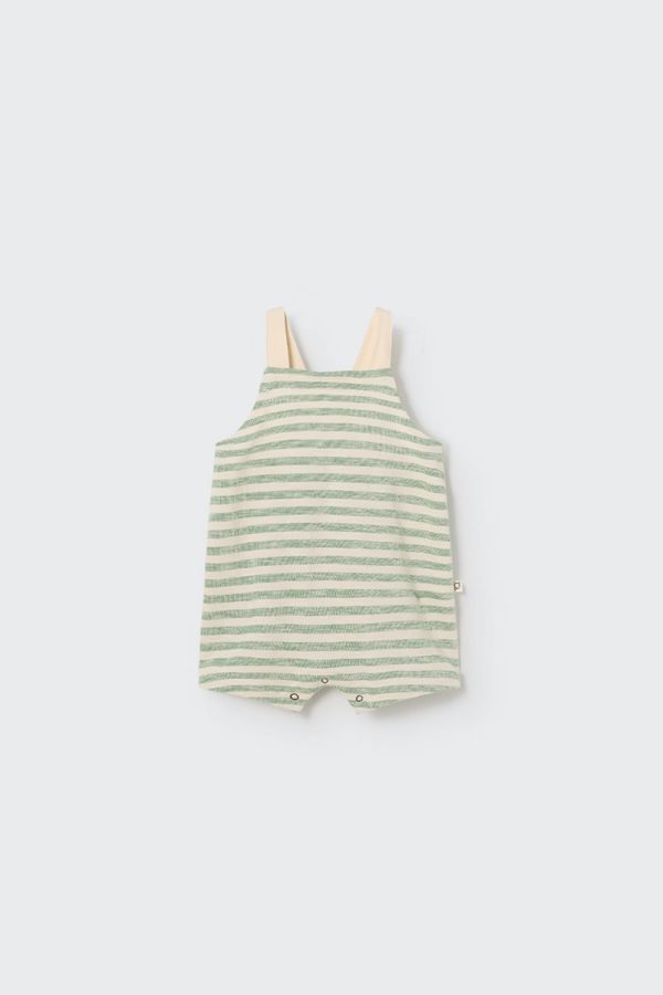 Organic thin stripes crepe baby overalls grass green