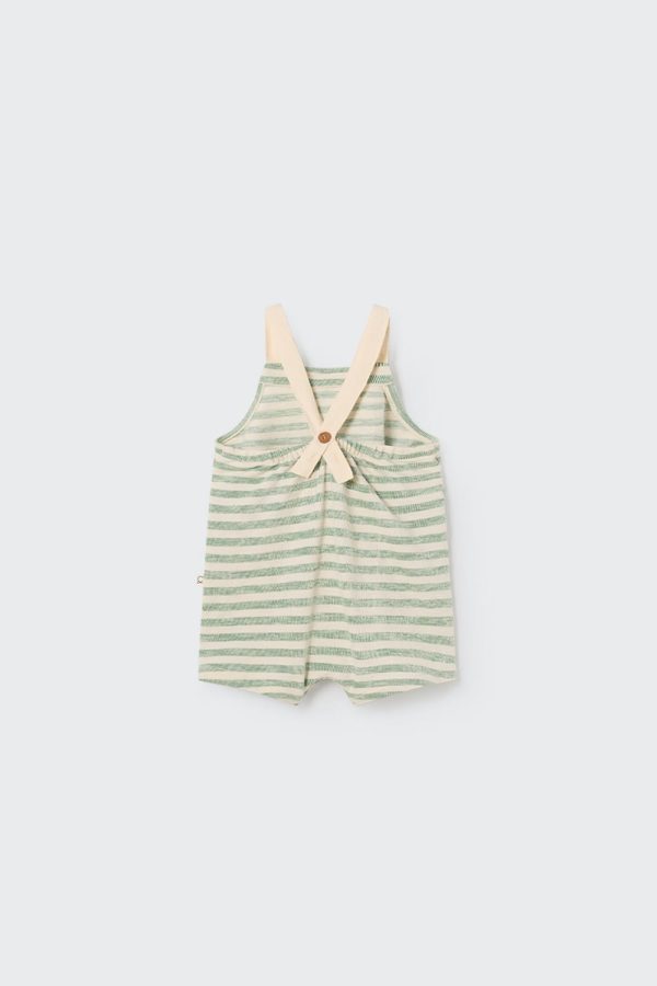 Organic thin stripes crepe baby overalls grass green - Image 2