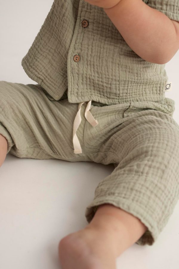 Soft gauze baby pants frosty green - Image 2