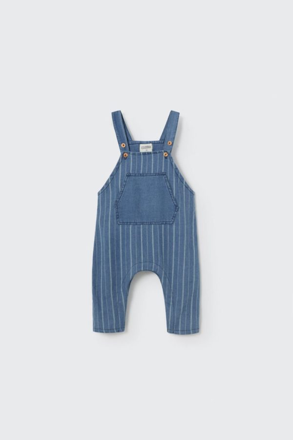 Striped denim baby overalls