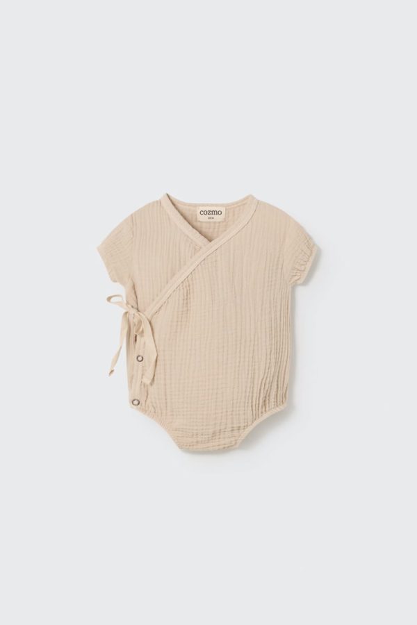 Soft gauze newborn bodysuit ecru