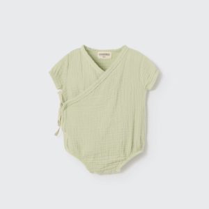 Soft gauze newborn bodysuit tender green