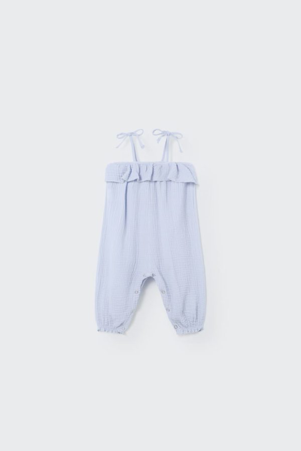 Soft gauze flounce baby jumpsuit sky blue