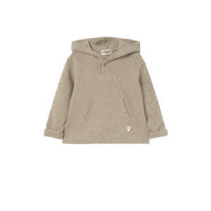 Soft brushed knit hooded baby sweater stone