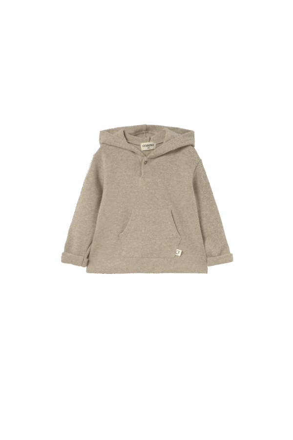 Soft brushed knit hooded baby sweater stone
