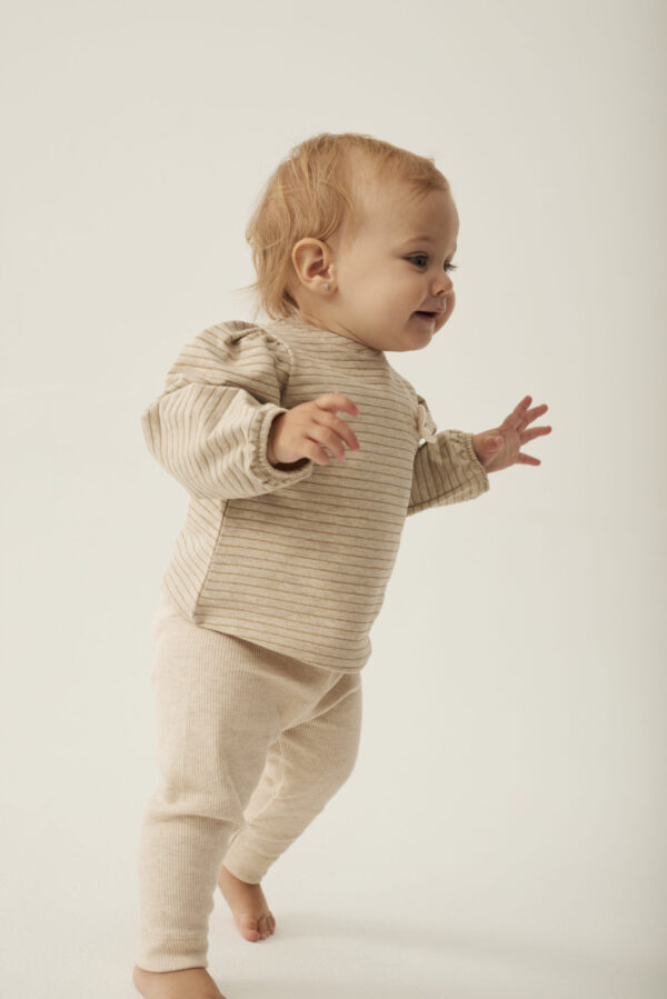Cozmo Soft cotton rib baby leggings stone - Image 3