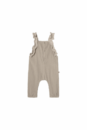 Wide corduroy ruffled baby overallsstone