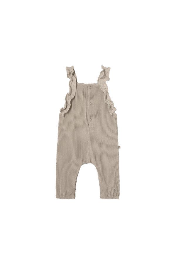 Wide corduroy ruffled baby overallsstone