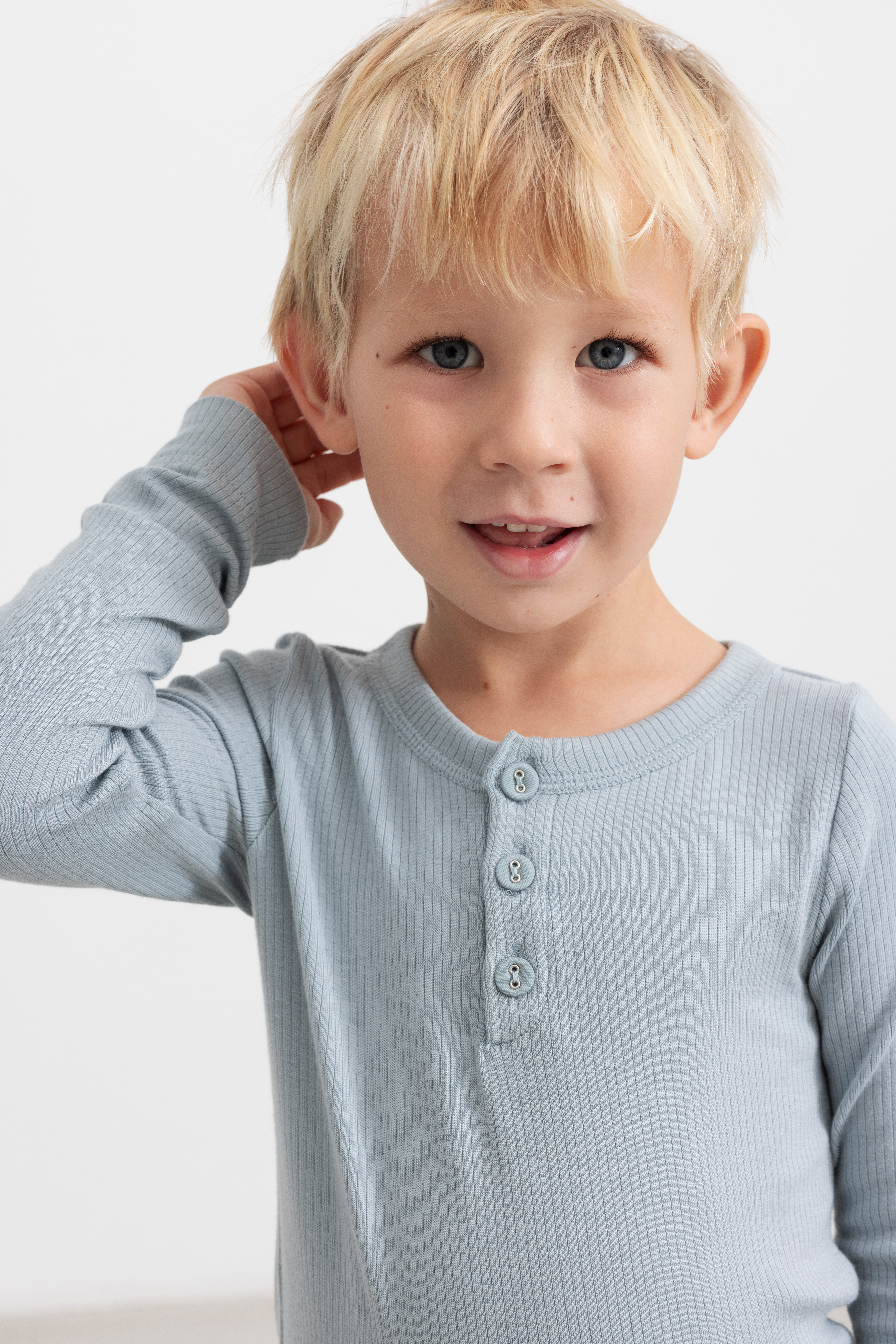 Mar Mar Copenhagen - MicroModal Long-sleeved t-shirt with buttons, blue