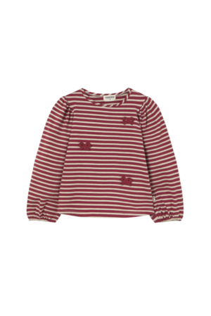 Cozmo - Striped Elastic Fleece Bows T-Shirt Pampa, burgundy striped elastic fleece