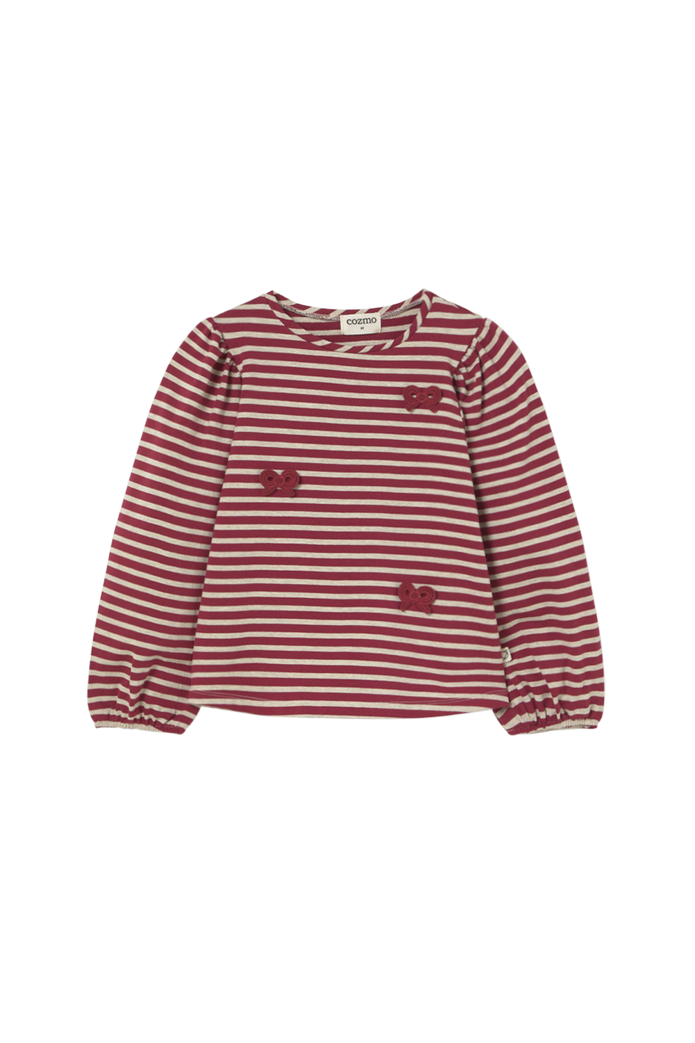 Cozmo - Striped Elastic Fleece Bows T-Shirt Pampa, burgundy striped elastic fleece