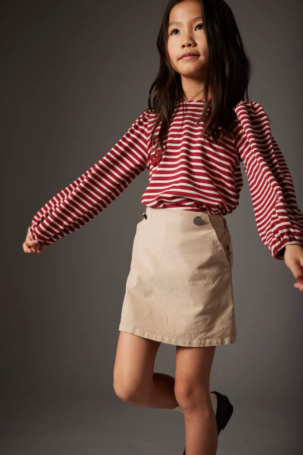 Cozmo - Striped Elastic Fleece Bows T-Shirt Pampa, burgundy striped elastic fleece