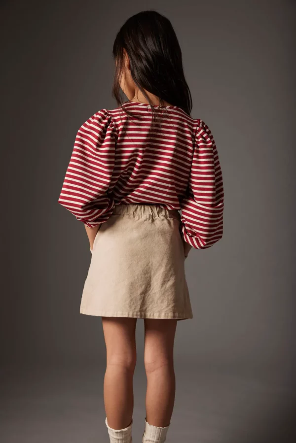 Cozmo - Striped Elastic Fleece Bows T-Shirt Pampa, burgundy striped elastic fleece