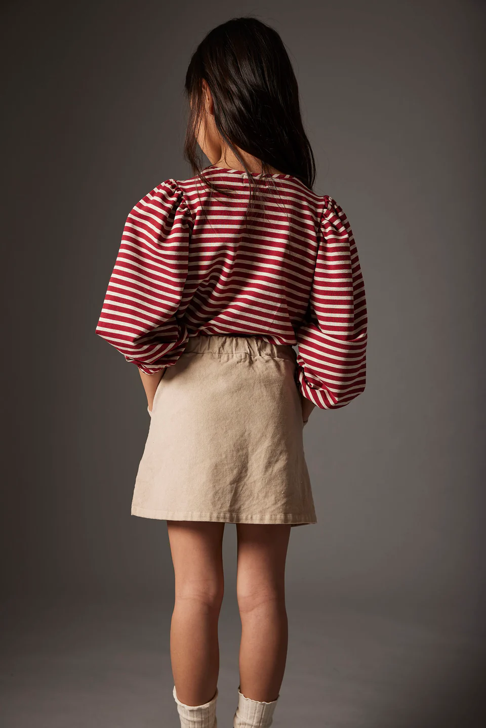 Cozmo - Striped Elastic Fleece Bows T-Shirt Pampa, burgundy striped elastic fleece