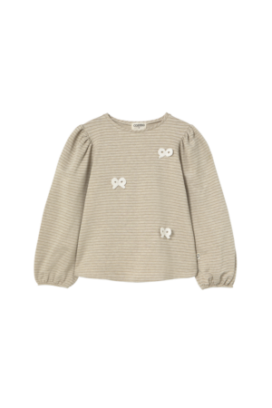 Cozmo - Striped Elastic Fleece Bows T-Shirt Pampa, gold