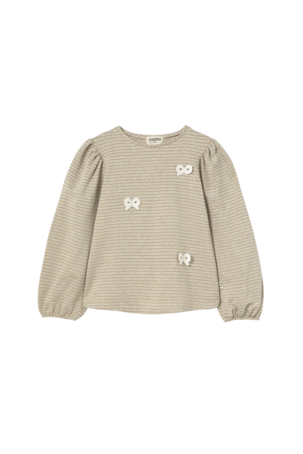 Cozmo - Striped Elastic Fleece Bows T-Shirt Pampa, gold