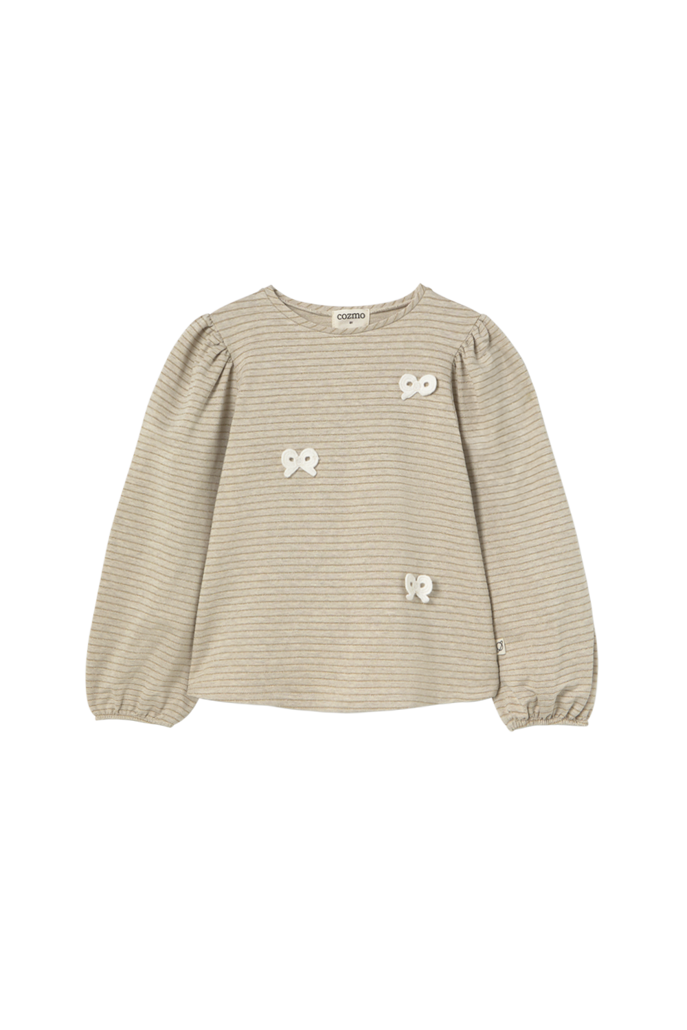 Cozmo - Striped Elastic Fleece Bows T-Shirt Pampa, gold