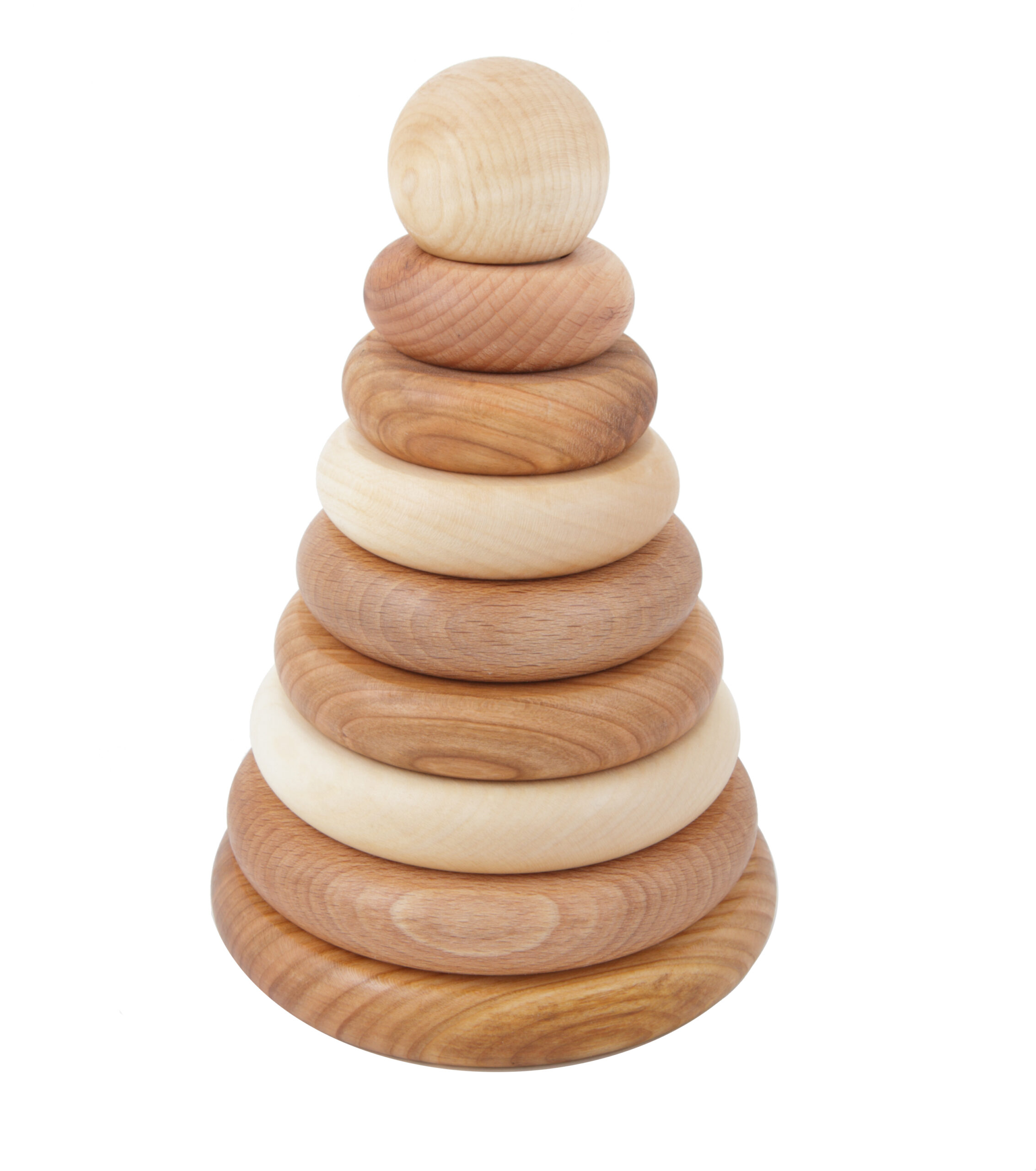 Wooden Toys - Montessori stacker natural round pyramid , playground, baby and kids, natural wood