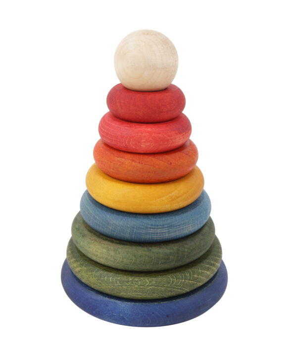 Wooden Toys - Montessori stacker Rainbow round pyramid , playground, baby and kids, natural wood