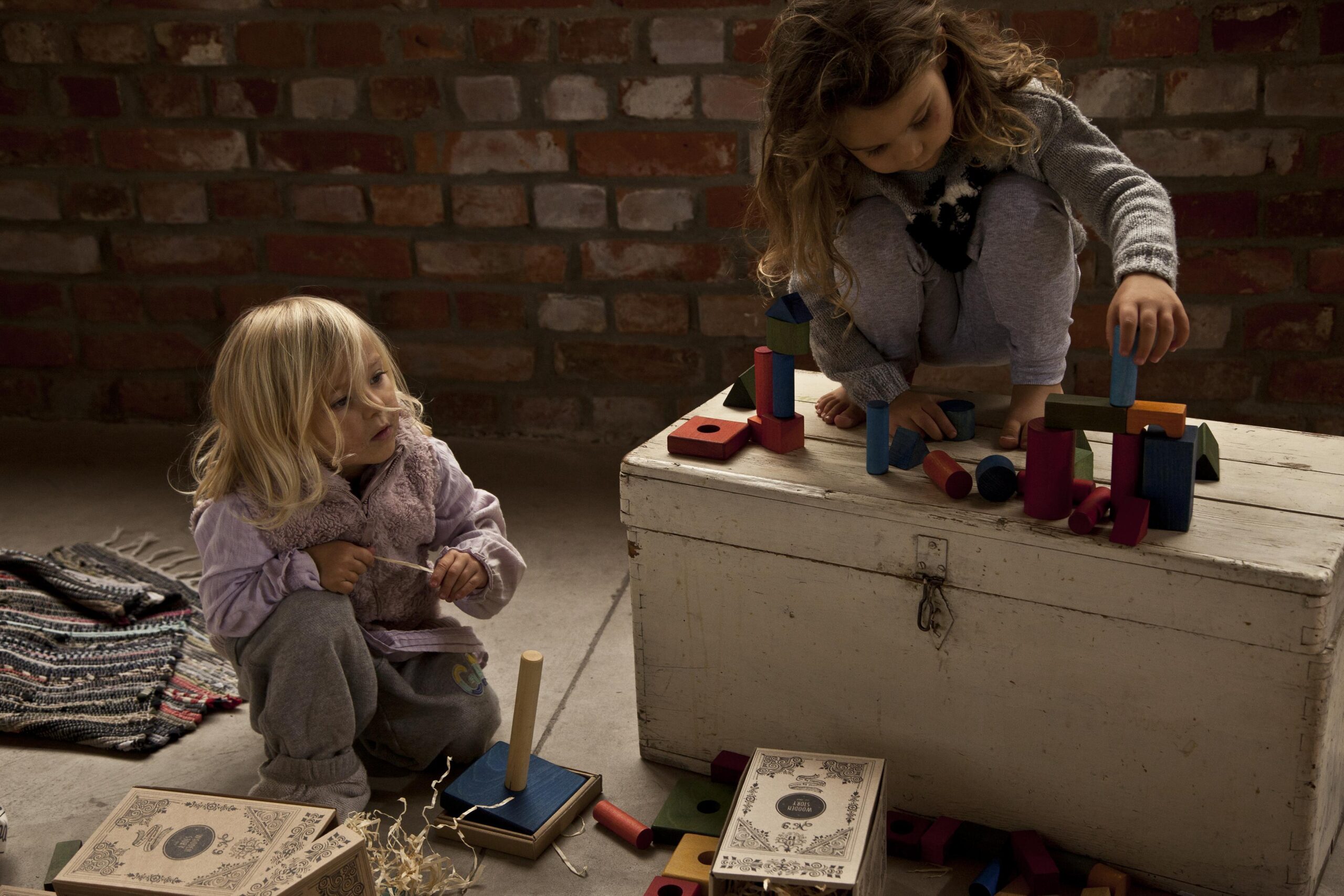 Wooden Toys - Montessori Rainbow blocks in tray - 30 pcs, playground, baby and kids, natural wood