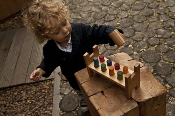 Wooden Toys - Montessori Rainbow pound-a-peg, playground, baby and kids, wood toys