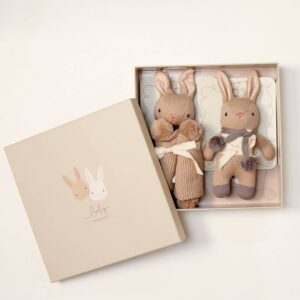 Baby threads taupe gift set organic rattle comforter
