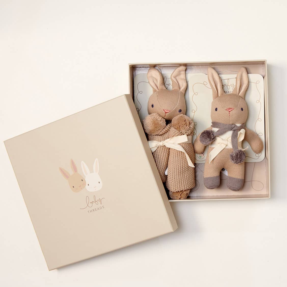 Baby threads taupe gift set organic rattle comforter