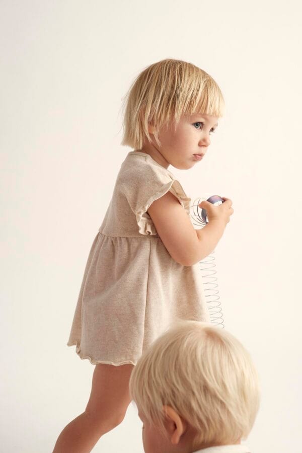 Organic toweling baby dress ivory melange - Image 4