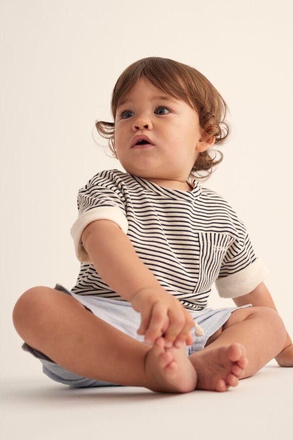 Organic slub striped baby t-shirt navy - Image 3