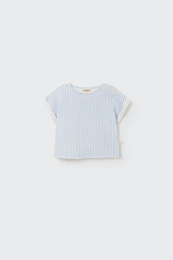Organic plaid gauze baby top blue