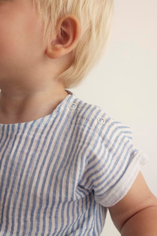 Organic plaid gauze baby top blue - Image 3