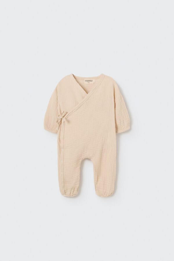Soft gauze newborn jumpsuit ecru