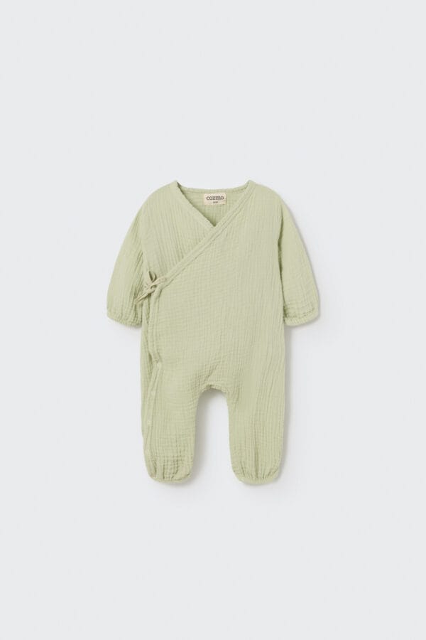 Soft gauze newborn jumpsuit tender green