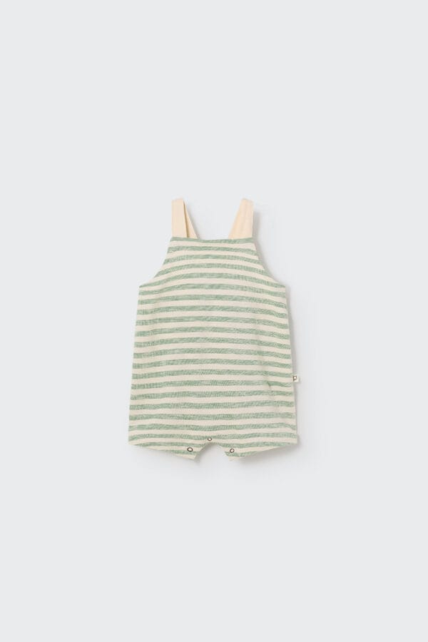 Organic thin stripes crepe baby overalls grass green