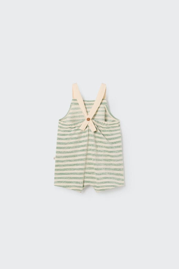 Organic thin stripes crepe baby overalls grass green - Image 2