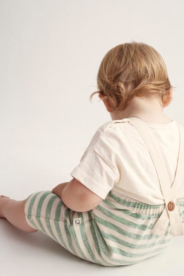 Organic thin stripes crepe baby overalls grass green - Image 5
