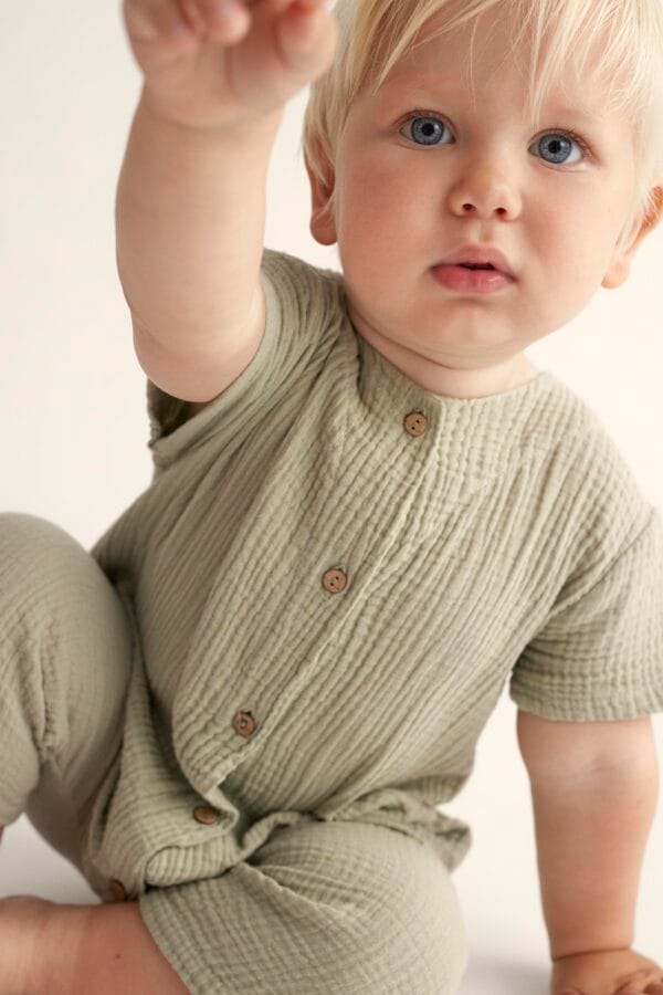 Soft gauze baby jumpsuit frosty green - Image 2