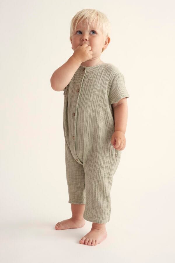 Soft gauze baby jumpsuit frosty green - Image 3