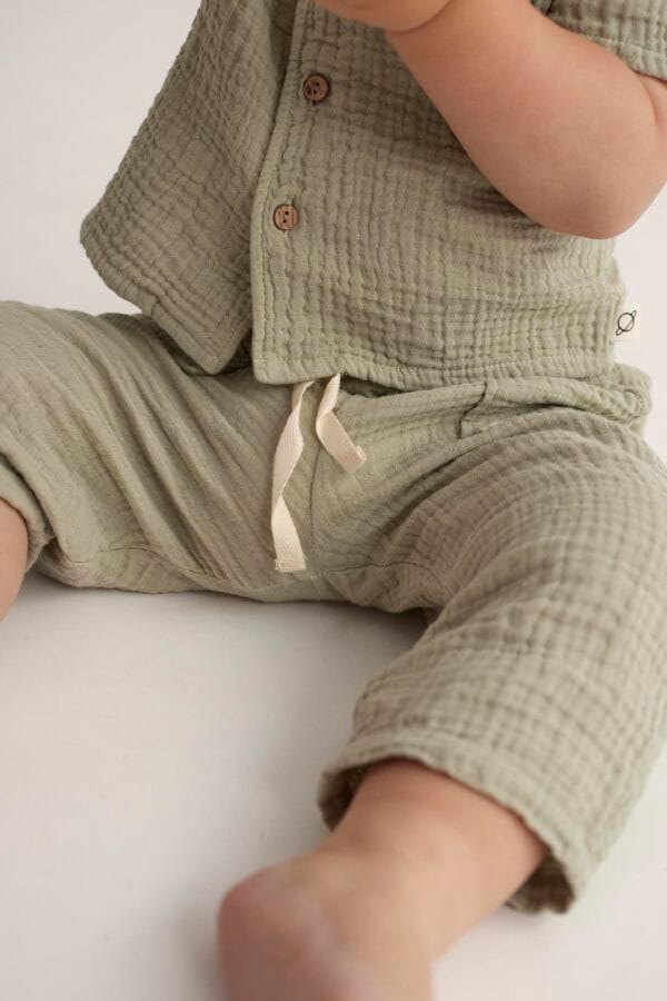 Soft gauze baby pants frosty green - Image 2