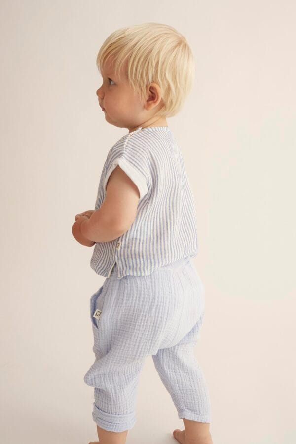 Soft gauze baby pants sky blue - Image 4