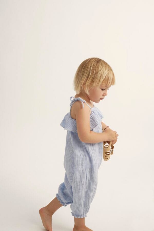 Soft gauze flounce baby jumpsuit sky blue - Image 3