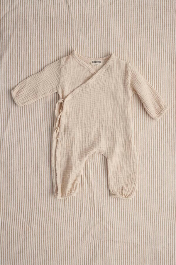 Soft gauze newborn jumpsuit ecru - Image 4